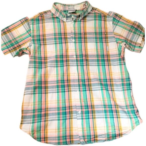 Columbia Other - Columbia Mens Large Short Sleeve Plaid Button Down Shirt Teal Blue 100% Cotton